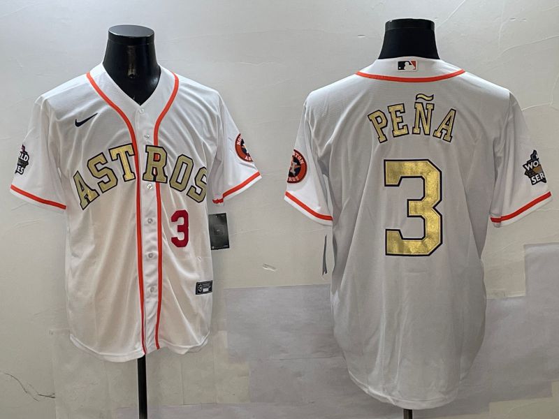 Men Houston Astros #3 Pena White Gold Game 2025 Nike MLB Jersey style 2